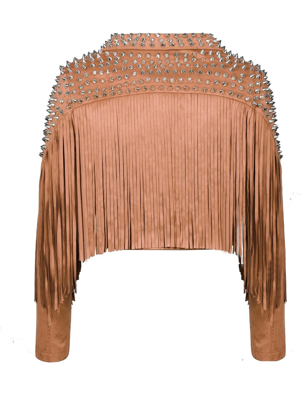 Women's faux Suede Fringe Studded women Jacket - Rust Brown - Picture 3 of 7